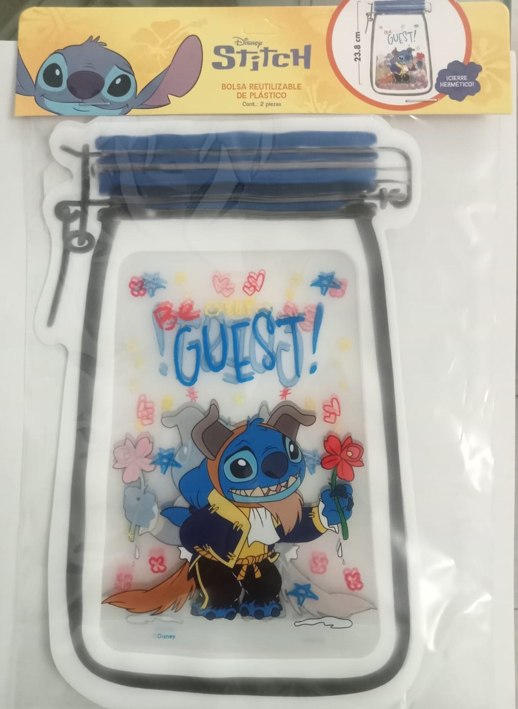 Bolsa reutilizable de plástico 2 pzas Stitch