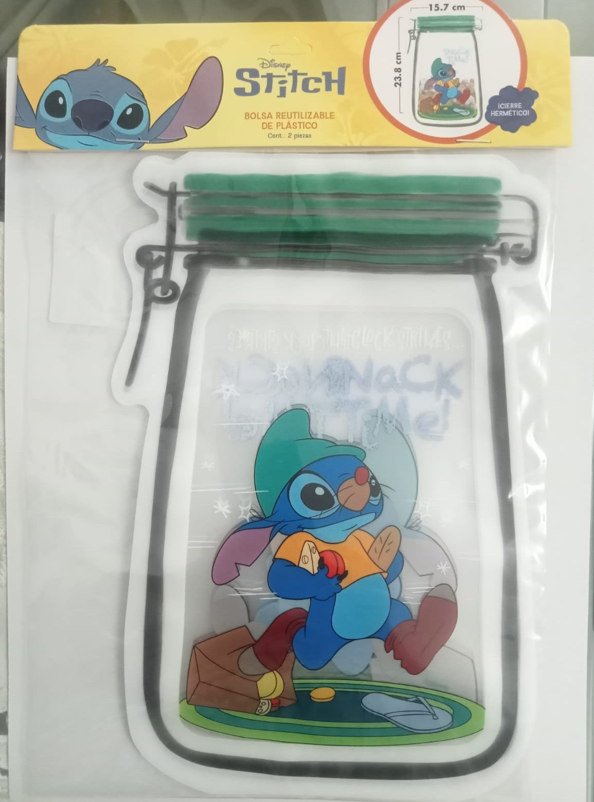 Bolsa reutilizable de plástico 2 pzas Stitch