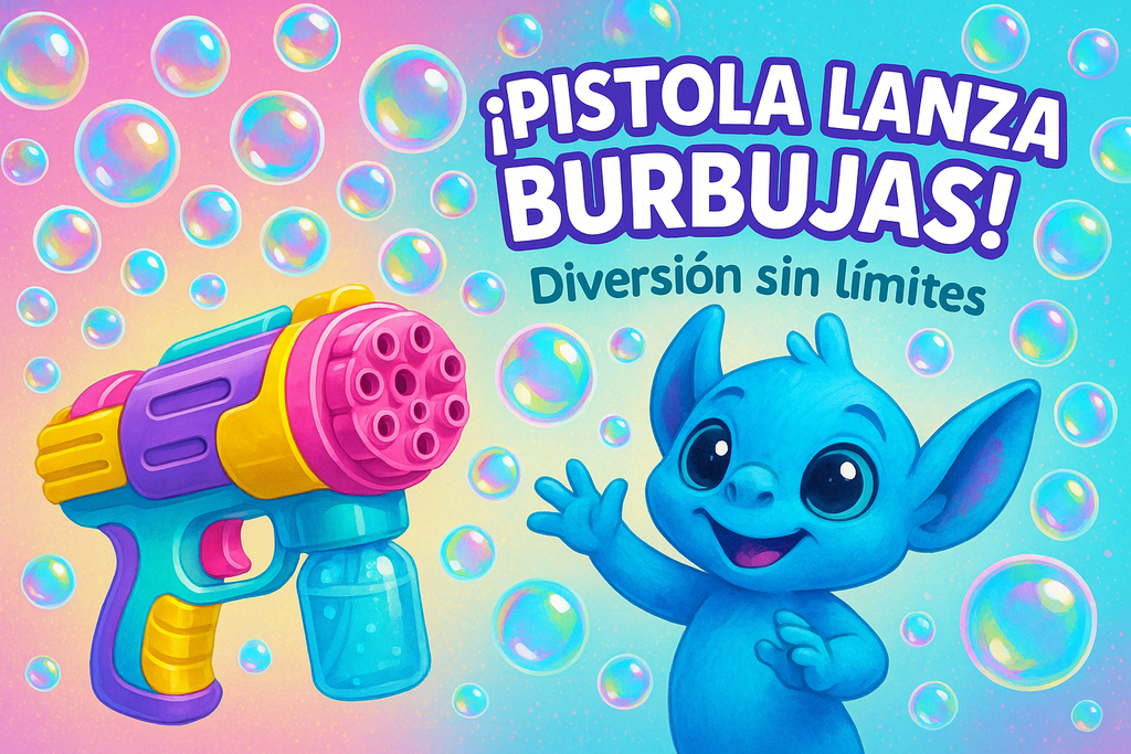 Banner pistola lanza burbujas con personaje alienígena original