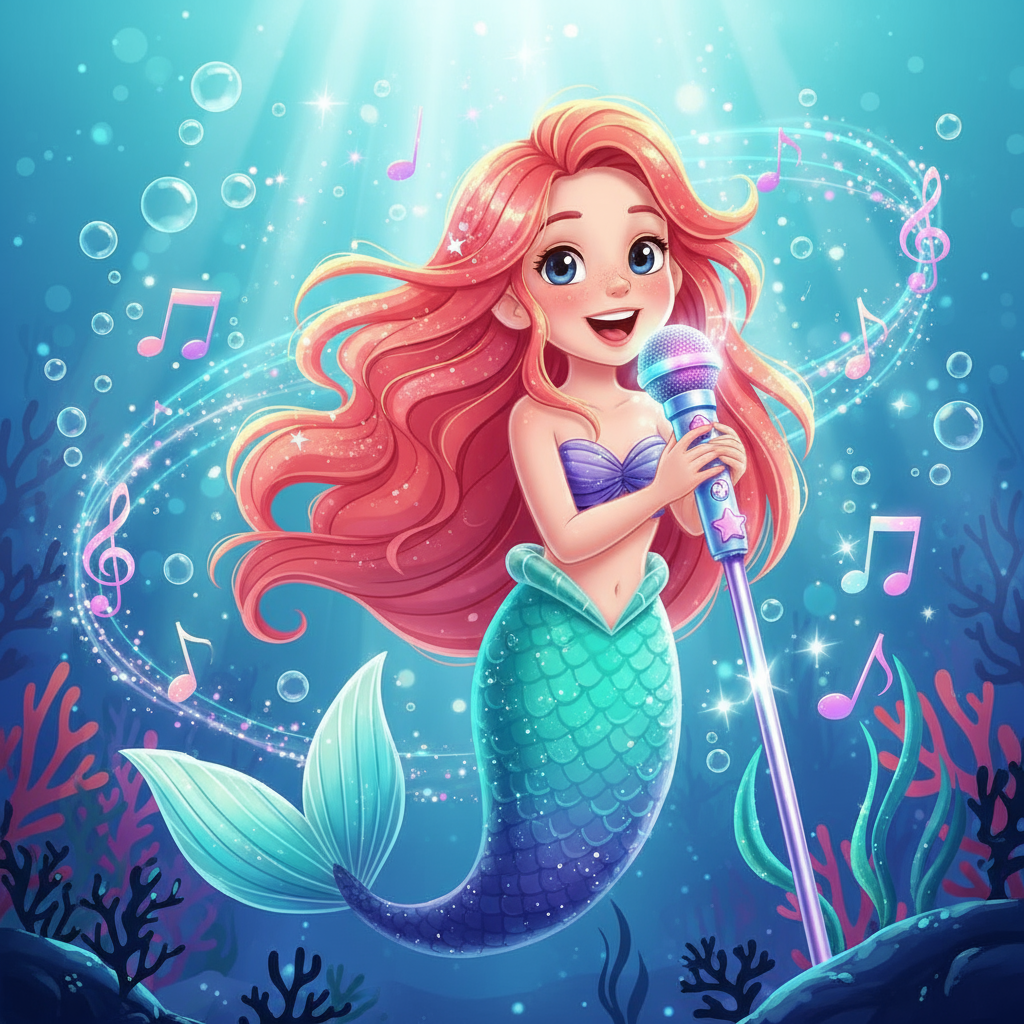 Banner Sirenita cantando con micrófono