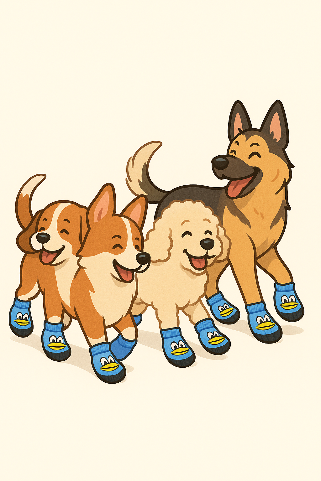 Imagen limpia de perros usando calcetines antiderrapantes