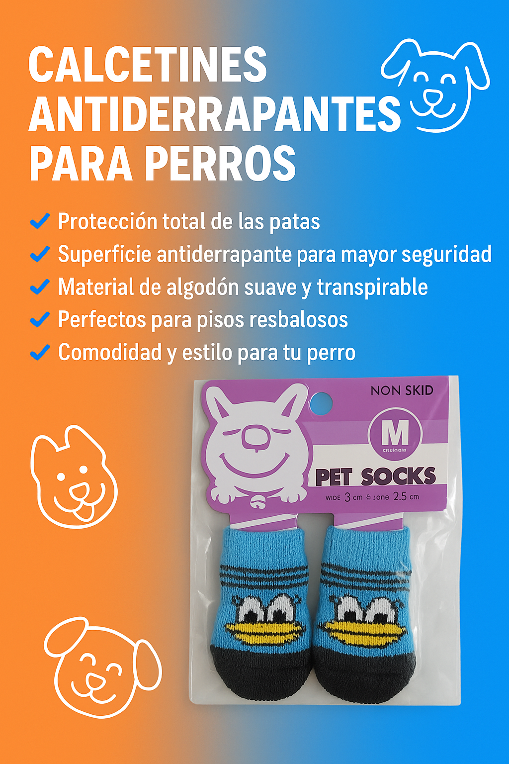 Nueva versión banner calcetines antiderrapantes Patito para perros